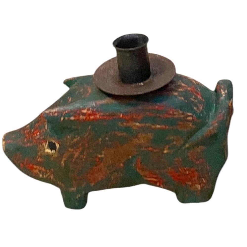 Wooden Eclectic Pigs Candle Stick Holder